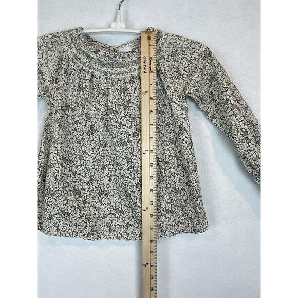 Edgehill Collection Girls 4T Floral Long Sleeve Blouse 100% Cotton Grey White Pi - Picture 4 of 8